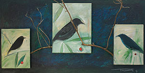 bird triptych with branches